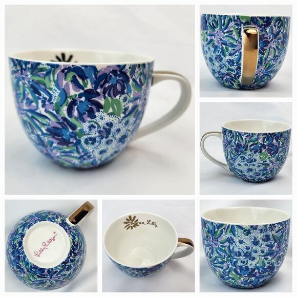 🔺️Lily Pulitzer Blue & Purple "High Maintenance" Ceramic 12oz Teacup - Picture 3 of 13